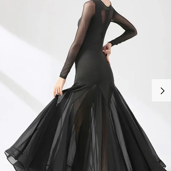 Dance & Sway Black Ballroom Dance Dress Size Large Full Skirt Sheer Long Sleeve - Picture 15 of 15